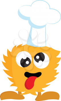 Yellow furry monester with chef hat vector illustration on white background.