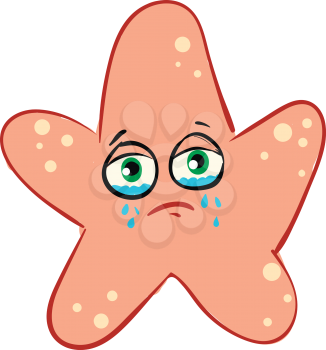 Sad crying sea star vector illustration on white background.