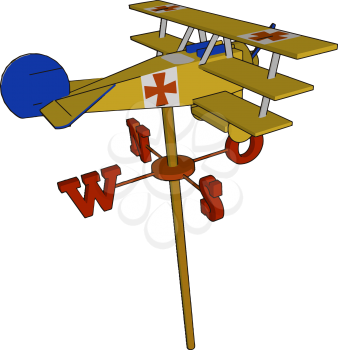 A toy triplane or aircraft on wind vane which floats according to the air direction looks very attractive and creative vector color drawing or illustration