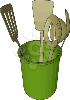 A container used for keeping kitchen items like spoon It prevent kitchen wares from cooking fluids and contaminants vector color drawing or illustration