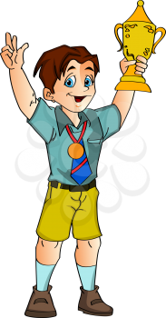Boy Holding a Trophy, vector illustration