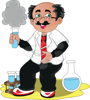 Vector illustration of scientist experimenting with chemicals.