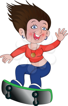 Vector illustration of woman on a skateboard.