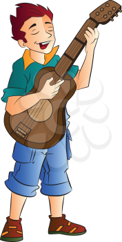 Young Male Singer and Guitarist, vector illustration