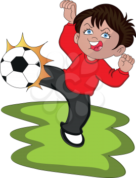 Vector illustration of a boy kicking soccer ball.