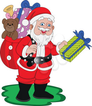 Vector illustration of santaclaus with christmas gifts.