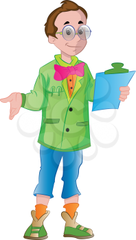 Young Male Supervisor with a Clipboard, vector illustration