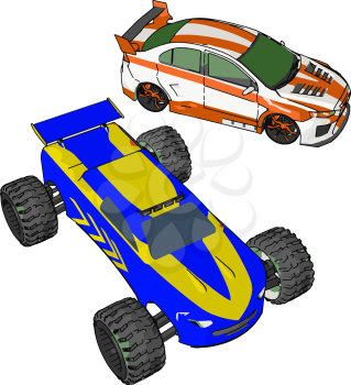 The toy car may be remote operated or self driving battery operated in nature vector color drawing or illustration