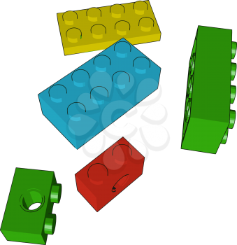 Different colored blocks are used by children to make any structure from it by fitting with each other vector color drawing or illustration
