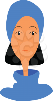A woman with black hair and long neck wearing a blue headscarf vector color drawing or illustration