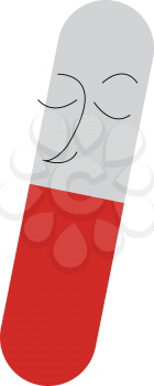 A red and white colored capsule which is sleeoing vector color drawing or illustration