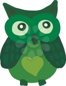 An image of a green owl with a heart drawn on its stomach vector color drawing or illustration
