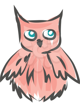 A peach colored feathered owl with green eyes vector color drawing or illustration