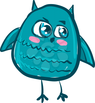 A sea green colored owl with long legs an big blue shinny eyes vector color drawing or illustration