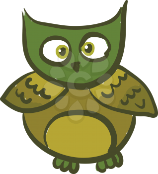 A green owl with a a semi circular shaped face vector color drawing or illustration