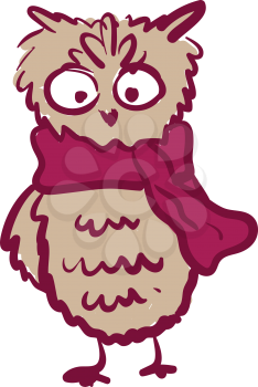 A tall owl wearing a bright pink scarf vector color drawing or illustration