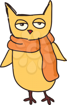 A yellow owl wearing an orange scarf vector color drawing or illustration
