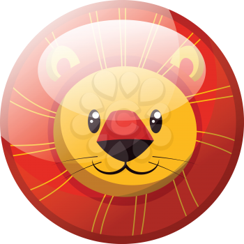 Cartoon character of a smiling yellow lion vector illustration in red circle on white background.
