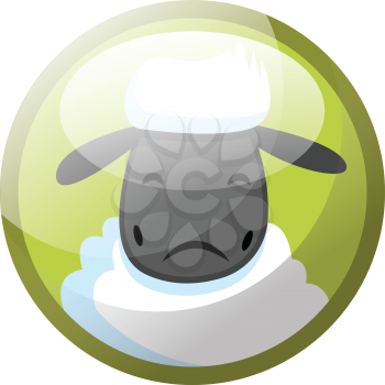 Cartoon character of white sheep looking sad vector illustration in light green circle on white background.