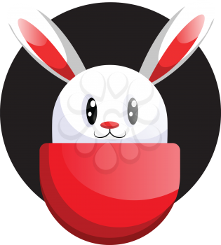 White easter rabbit face in front black circle illustration web vector on white background