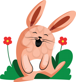 Happy Easter rabbit smiling in front of flowers illustration web vector on white background