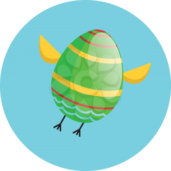 Green Easter egg with chicken wings and legs flying illustration web vector on a white background