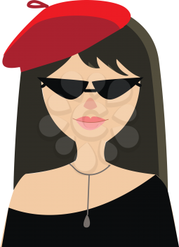 Portrait of a girl in black shirt with sunglasses red basket and silver necklace vector illustration on white background 