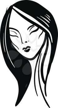 Simple black and white sketch of a girl with closed eyes  vector illustration on white background 