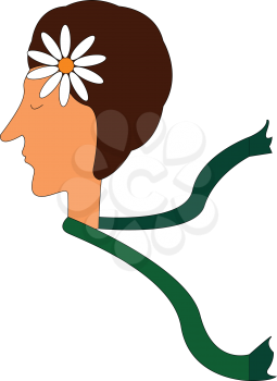 Profile of a girl with a green scarf and a flower in her hair vector illustration on white background 