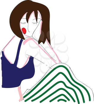 Abstract portrait of a girl in white and green stripe pants and blue top  vector illustration on white background 
