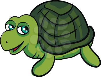 Cute green turtle smiling vector illustration on white background 