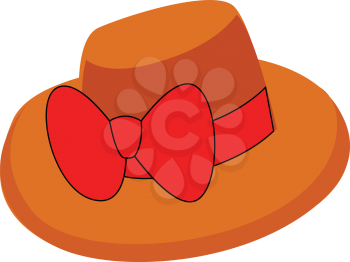 Simple vector illustration of a orange hat with big red bow white background 