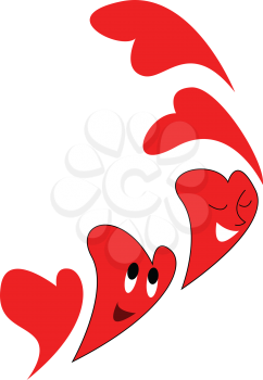 Smiling red hearts flying vector illustration on white background 