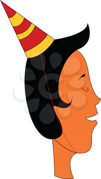 Profile cartoon of a boy with red and yellow party hat vector illustration on white background 