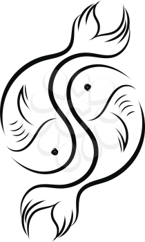 Simple black and white sketch of pisces horoscope sign vector illustration 