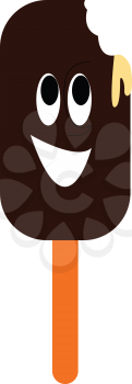 Smiling brown ice lolly with bite mark vector illustration on white background 