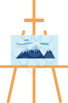 Easel with a canvas with a painting of the mountaines  vector illustration on white background 