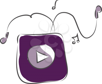 Purple MP3 player with earphones vector illustration on white background 