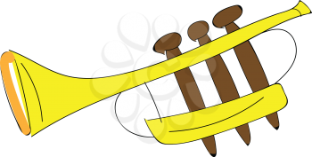 Yellow cartoon trumpet vector illustration on white background 