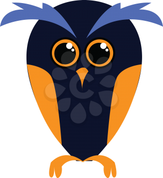 Dark blue owl with yellow wings  simple vector illustration on a white background 