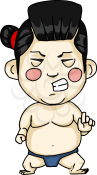 Cartoon of a Sumo wrestler in traditional costume vector color drawing or illustration 