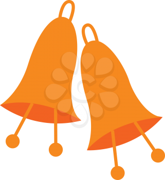 Two orange color hang able ringing bell with two clapper vector color drawing or illustration 