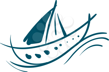 Painting of a sailing boat with blue color paint vector color drawing or illustration 