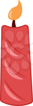 A red tall beautiful burning candle vector color drawing or illustration 
