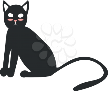 A black cat with shiny fur and long tail vector color drawing or illustration 