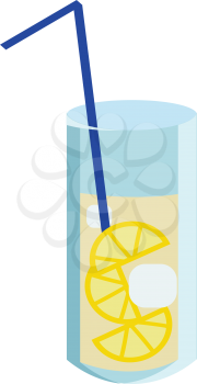 A glass of lemon drink with ice is served with a straw vector color drawing or illustration 