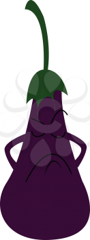 An sad eggplant is standing alone with green stem hat vector color drawing or illustration 