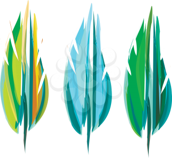 Three gorgeous feather in shades of green color vector color drawing or illustration 