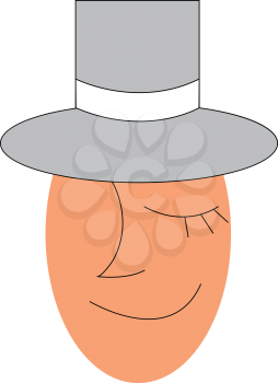 An oval shape face with long grey top hat vector color drawing or illustration 