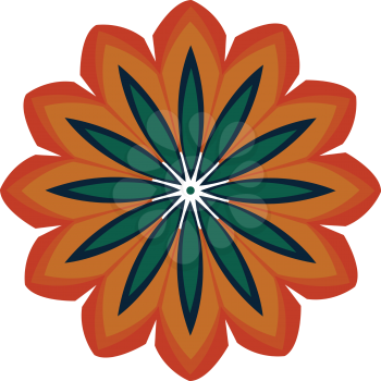 A mandala designed in orange in green has a glowing look vector color drawing or illustration 